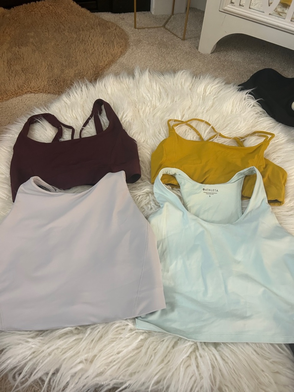 Lot of Athleta Cropped Athletic Tanks bra in Burgundy, Mustard, Light Gray, Mint
